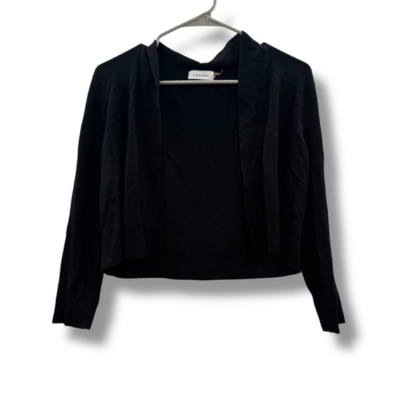 Calvin Klein Black Open Front Cardigan Women’s Size XL Cropped Lightweight Layer - Picture 1 of 10